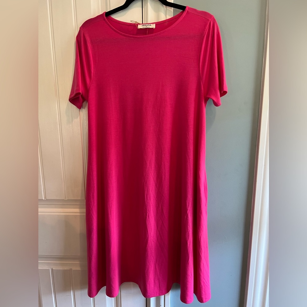 Zenana Loose T-Shirt Dress w/Pockets Large